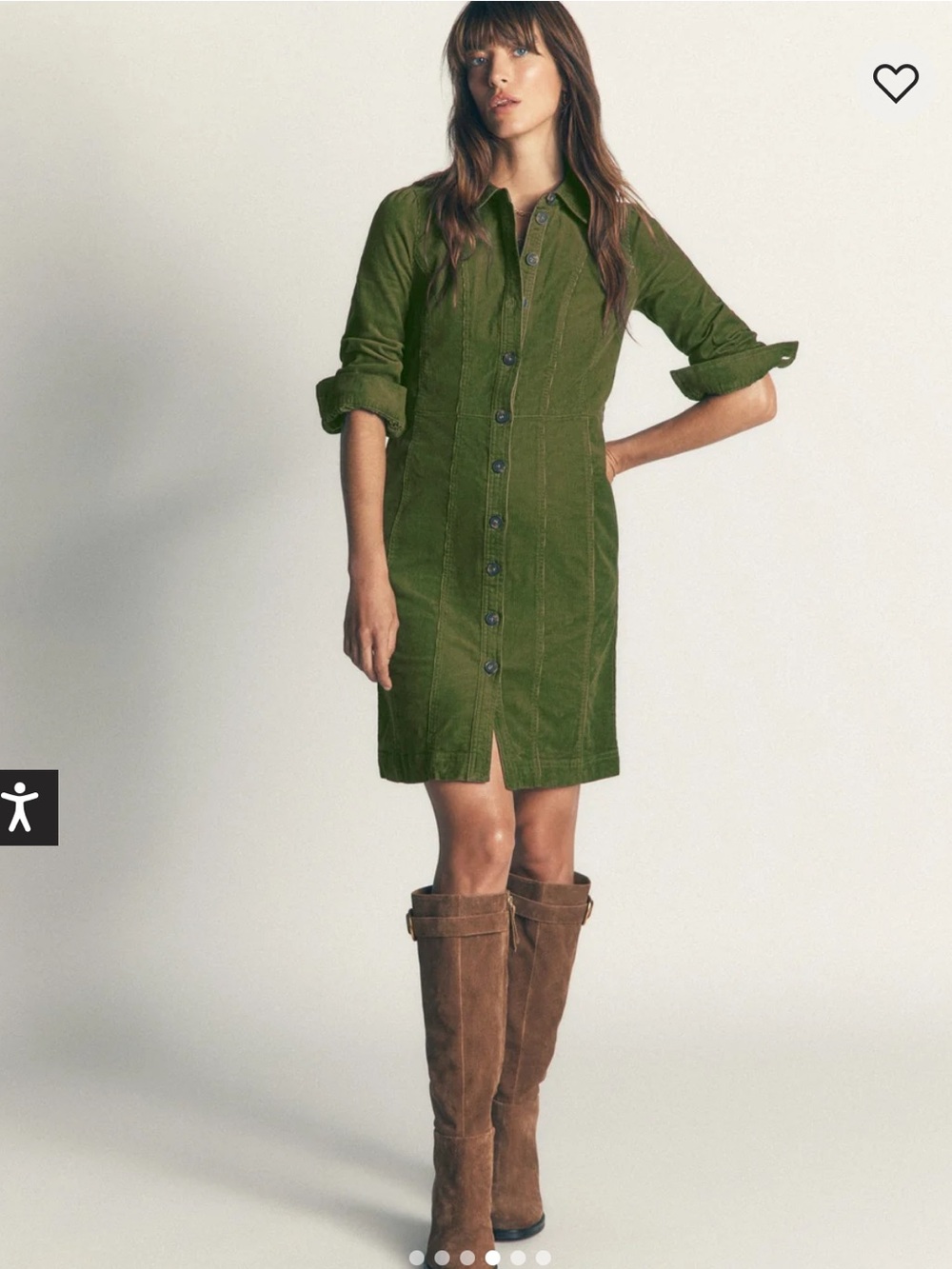Boden Rhoda Cord Short Dress Forest Green Corduroy Mini Shirt Dress Sz 12